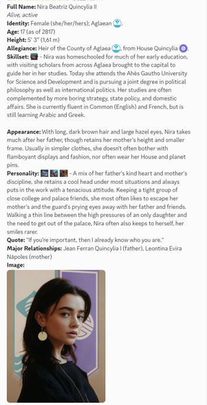 Character profile: Nira Beatriz Quincylia II